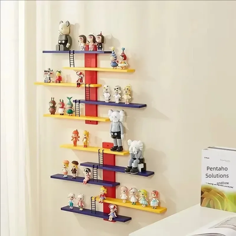 Figure Toy Display Stand Wall Mounted Handwork Blind Box Floating Shelves DIY Colorful Display Rack Ladder Storage Display Rack