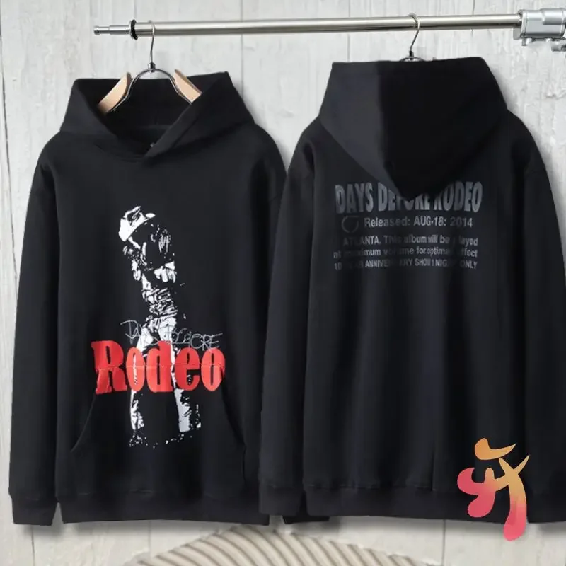 Winter Portrait Print Red Letter Logo Cactus Jack Hoodie Men Women Casual Loose Black Fleece Hooded Sweatshirts