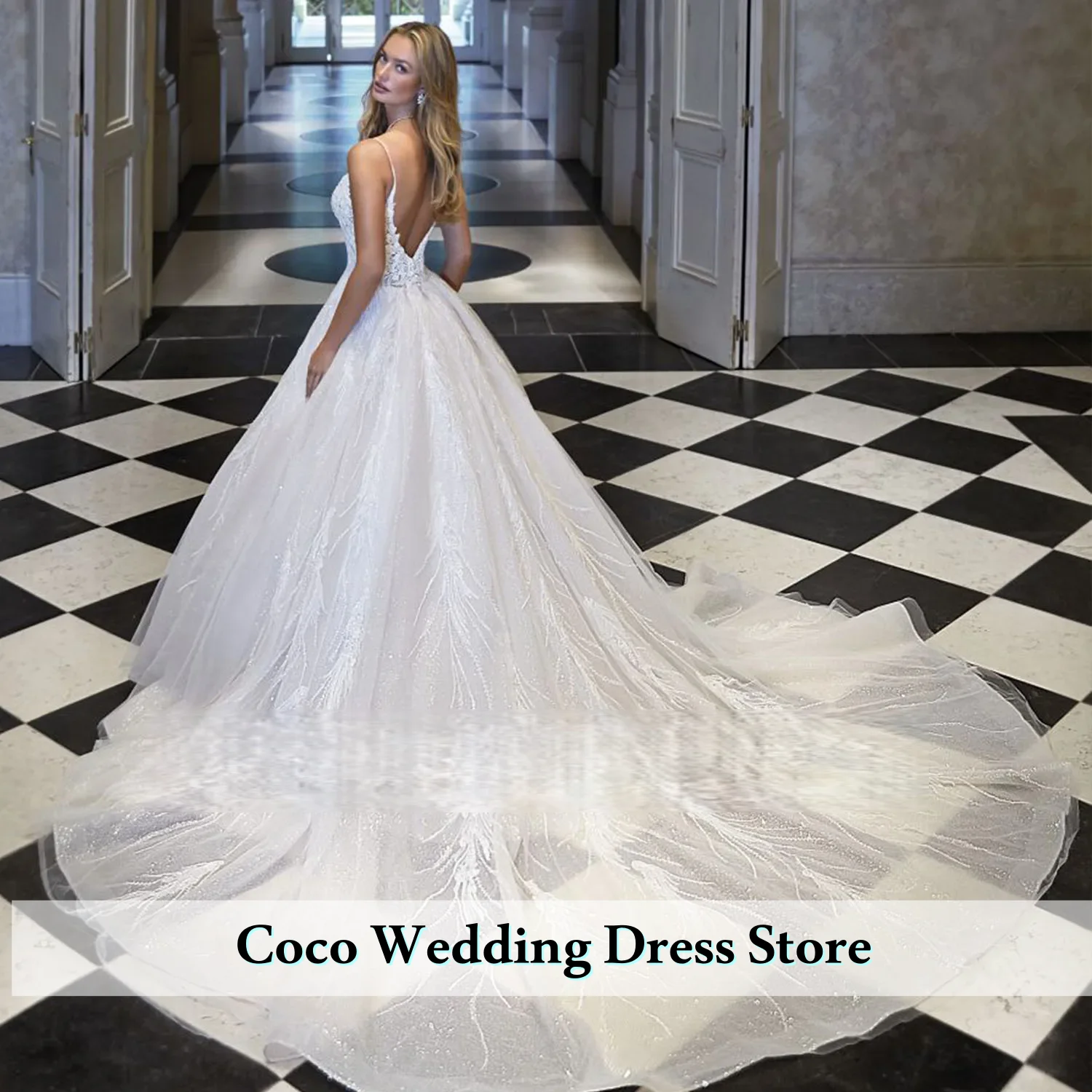 تخصيص فاخر الترتر الديكور فستان الزفاف الحبيب الأميرة السباغيتي الأشرطة فستان زفاف فستان العروس Vestido De Novia