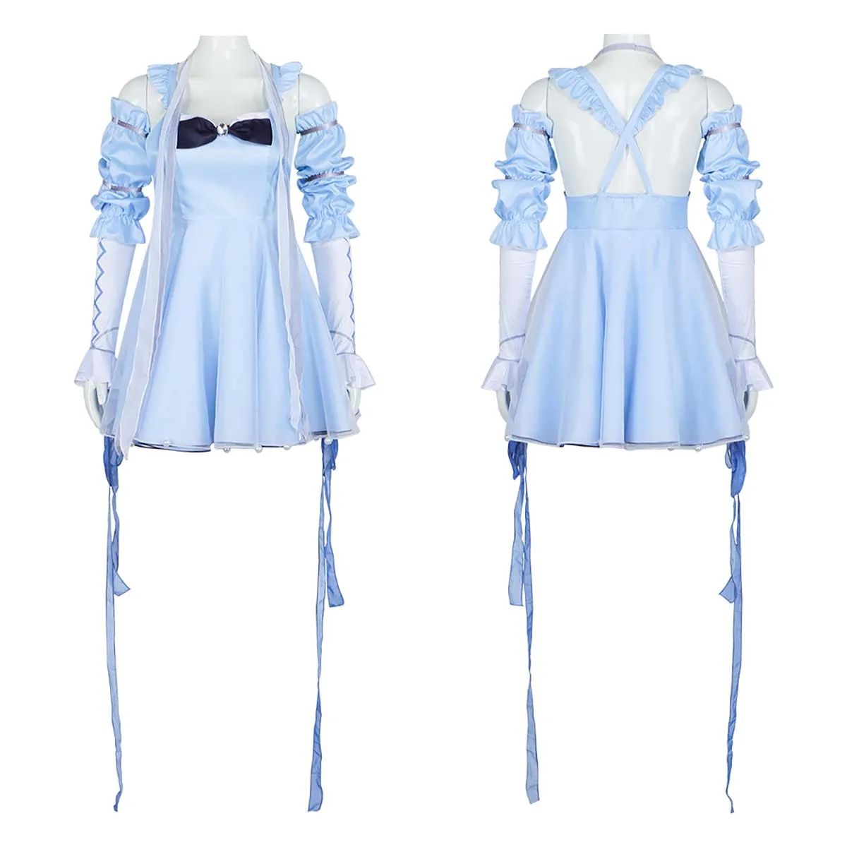 

Women Halloween Carnival Party Vtuber Luo Tianyi Cosplay Blue Dress Costume or Wig