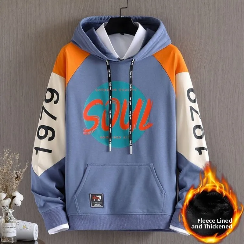 Thiened Fce Men's Hoodie Autumn Winter Warm Outerwear Loose Trendy Brand Letter Print Hoodie Korean Sle Casual Sweatirt