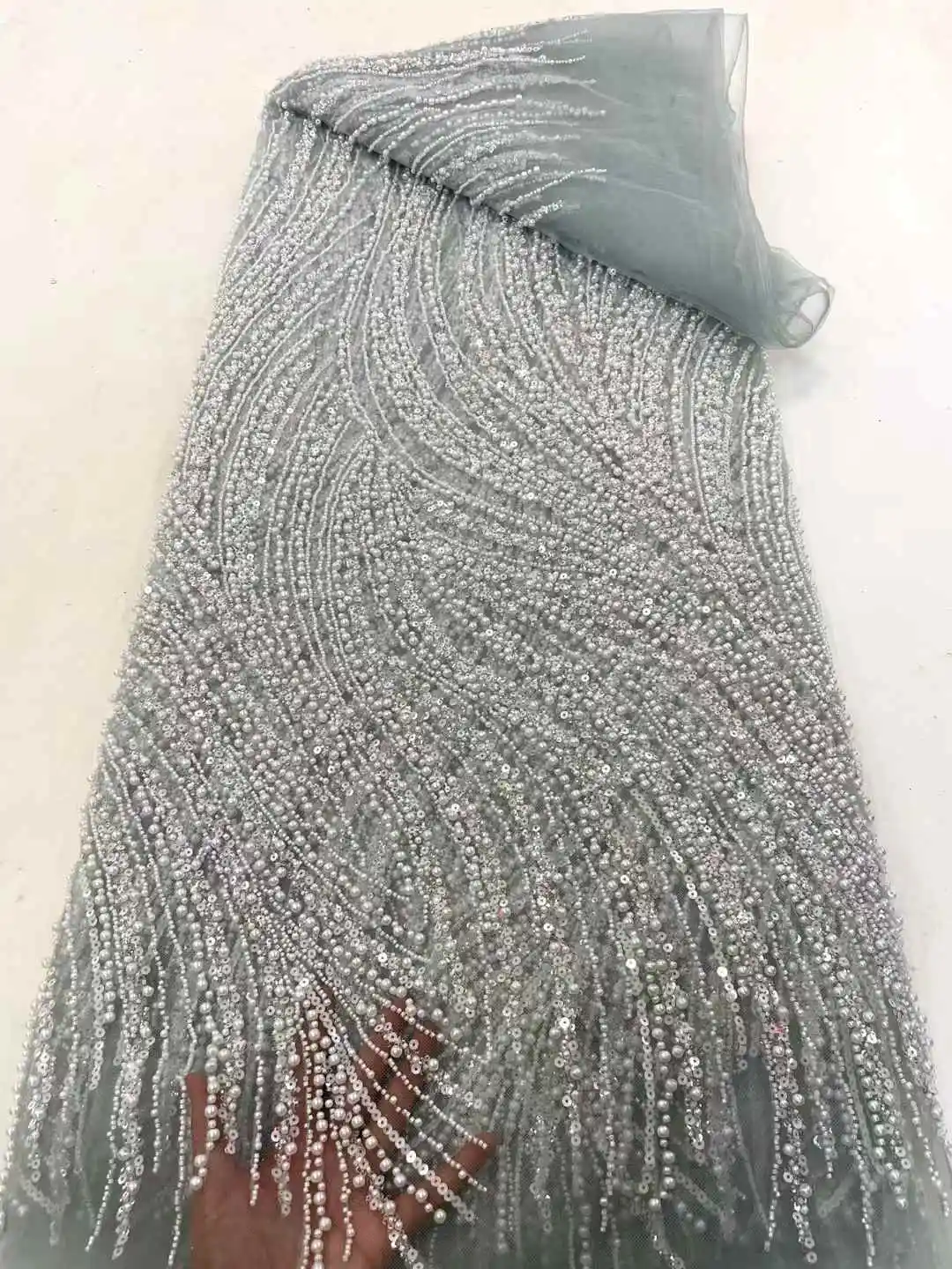 Tulle Africain Noir Brodé à Paillettes en Maille de Haute Qualité, Dentelle NigWin Perlée pour Patients, Matériel de Couture de Mariage, 2025