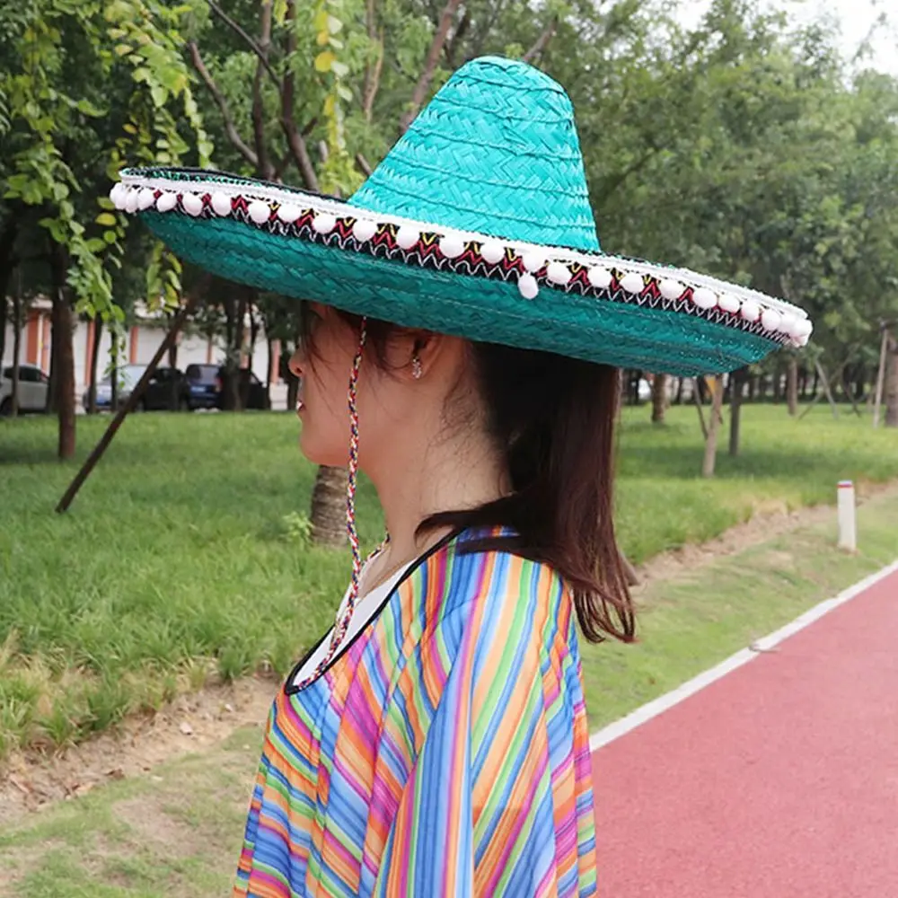 Mexican Style Straw Hats Wide Brim Colorful Men Women Summer Outdoor Sun Hat Large Size Cool Raffia Sombrero for Halloween Party