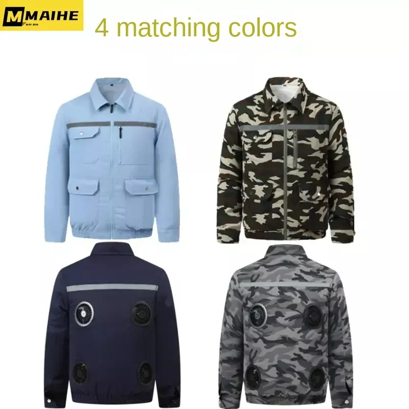 Zomercamouflage Vier Ventilatorjas Usb High-Power Warmte Dissipatie Airco Pak Heren Outdoor Fishing Work Jacket