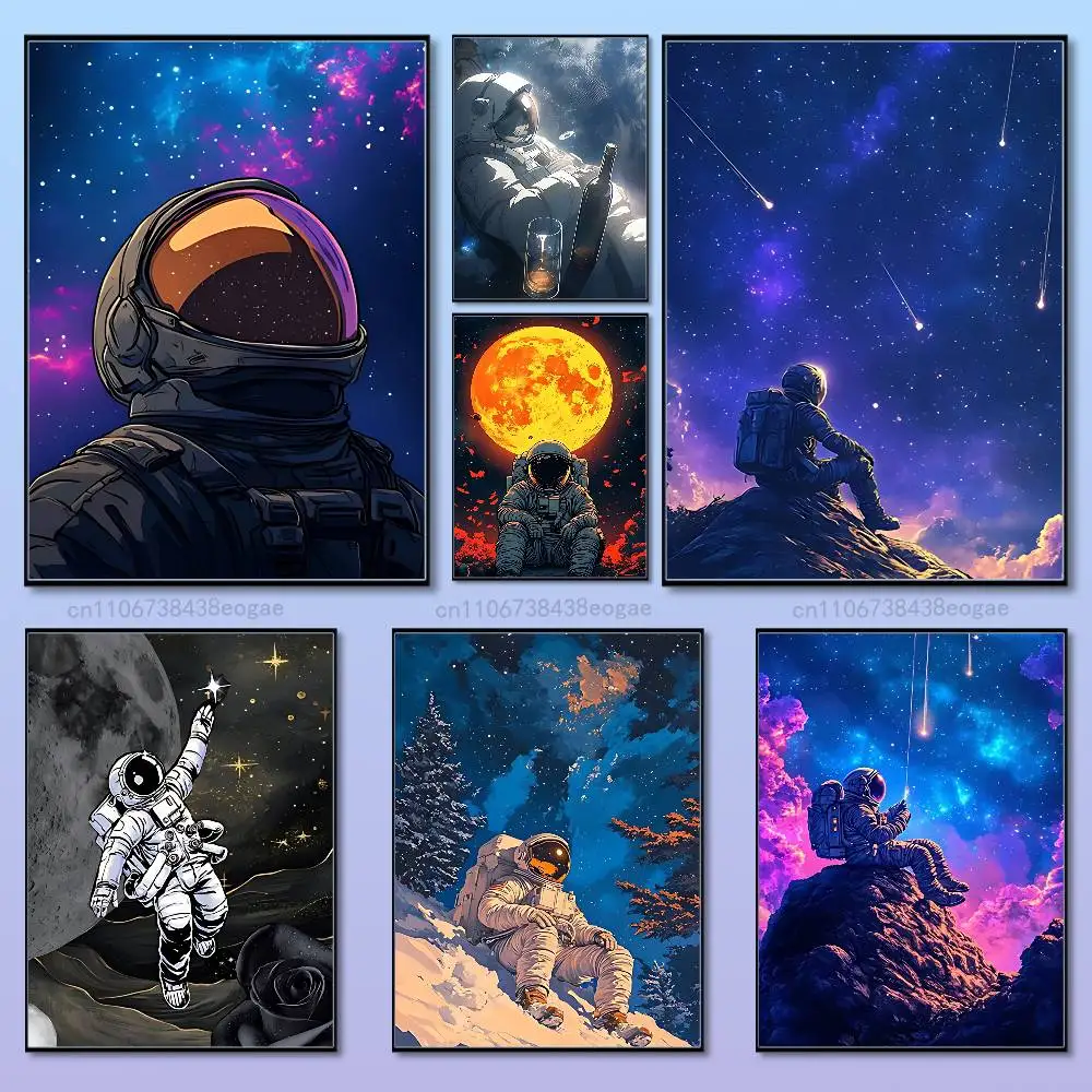 

Cartoon Cute Astronaut Poster HD Art Sticky Wall Aesthetic Decoration Waterproof Home Living Room Bedroom Bar