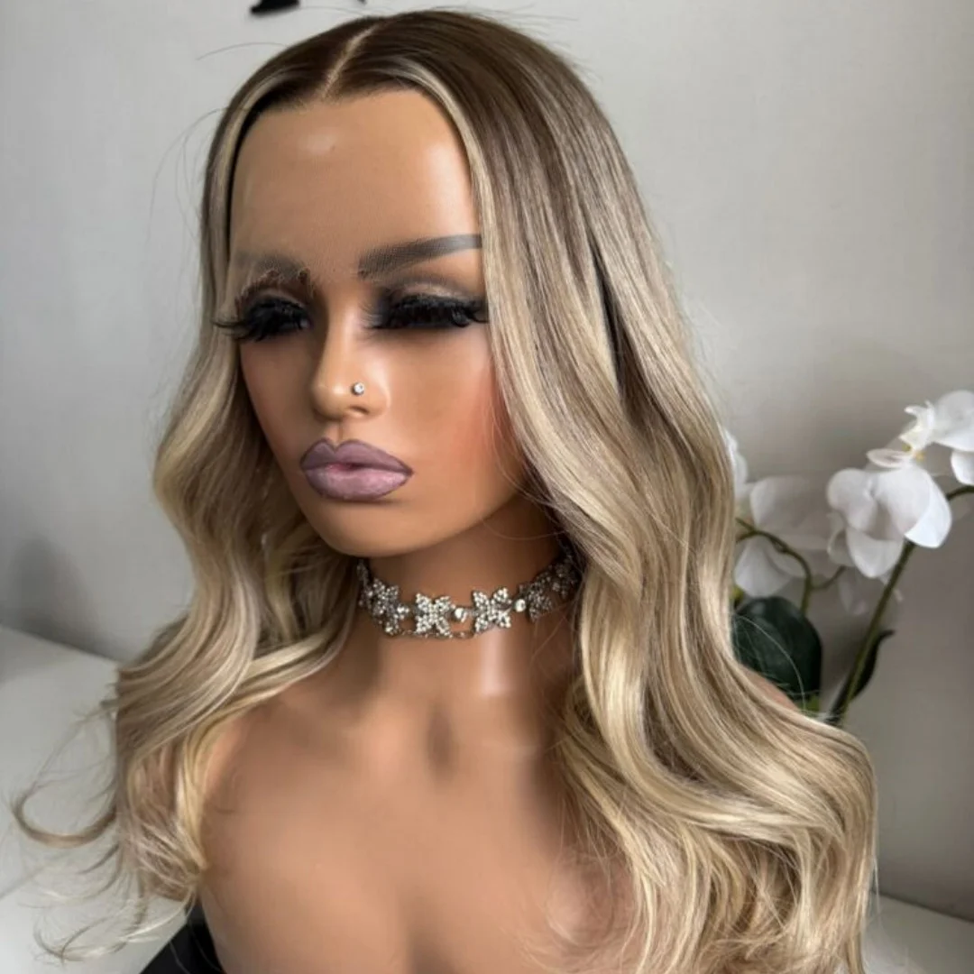 أومبير الرماد شقراء يسلط الضوء على لينة HD الدانتيل شعر مستعار أمامي غلويليس جودة عالية شعر مستعار اصطناعي 13x4 الجزء الأوسط موجة فضفاضة شعر مستعار للمرأة #5