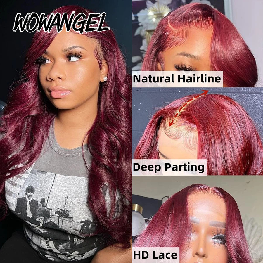 99j بورجوندي الدانتيل الجبهة خصلات الشعر المستعار الإنسان الجسم موجة قبل قطعها 13x6 HD الدانتيل الباروكات الأمامية الأحمر اللون الشعر البرازيلي للنساء #3