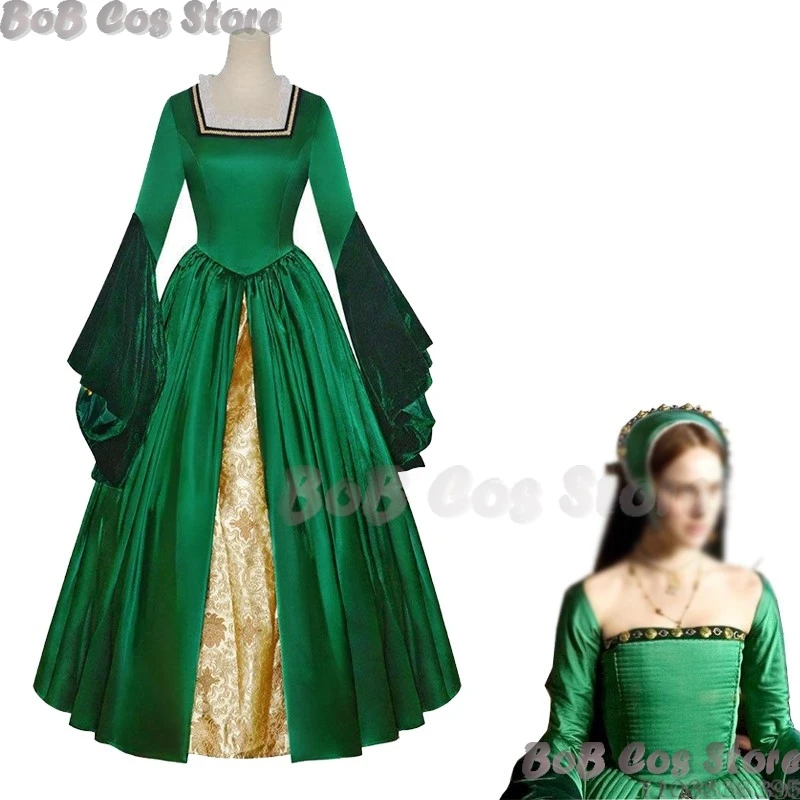 TV Tudor Mary I Dynasty Green Dress Cosplay Costume Women Princess Ball Gown Halloween Retro Outfit Renaissance Suit Party Gown