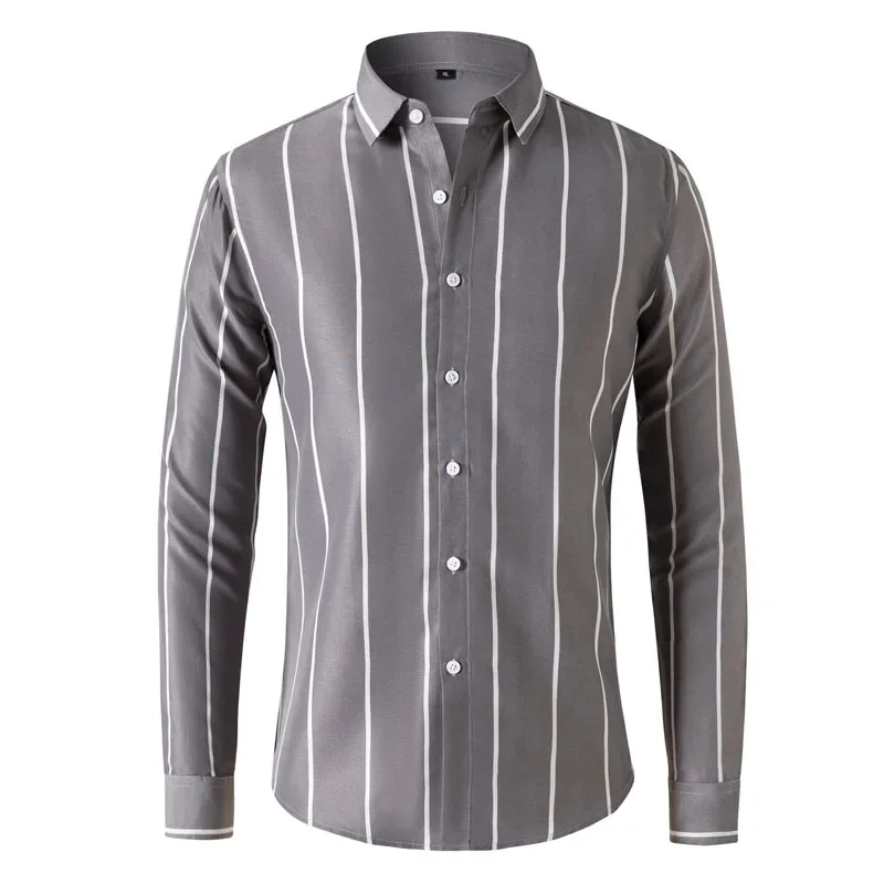 2025 New Men Clothing Dress Shirts Casual Fashion Slim Fit Large Size Long Sleeved Striped Shirts my body my choice pro choice