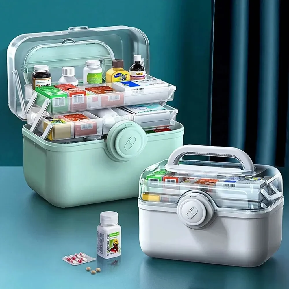Organizer Box Portable First Aid Kit Emergency PharmacyStorage Container Pill Box ,3 Layer Large Capacity Family Medicine Box