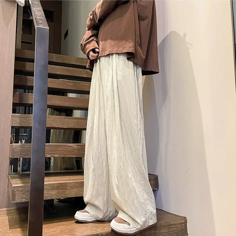 Apricot  pants for women's summer new high waisted slimming  casual straight tube thin  cotton linen wide leg pants trendy