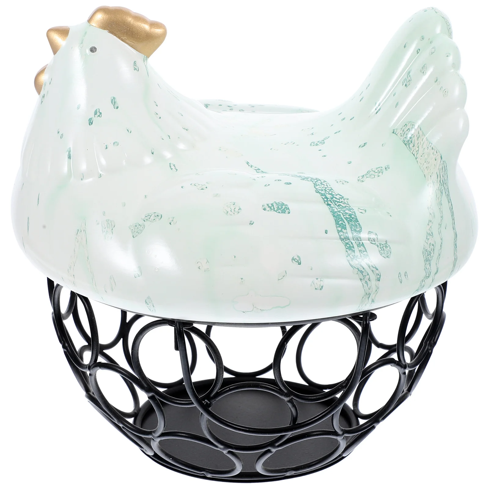 

Decorative Fruit Basket Ceramic Metal Hen Shape Storage Basket for Kitchen Home Use Multi-Function Countertop Egg Holder