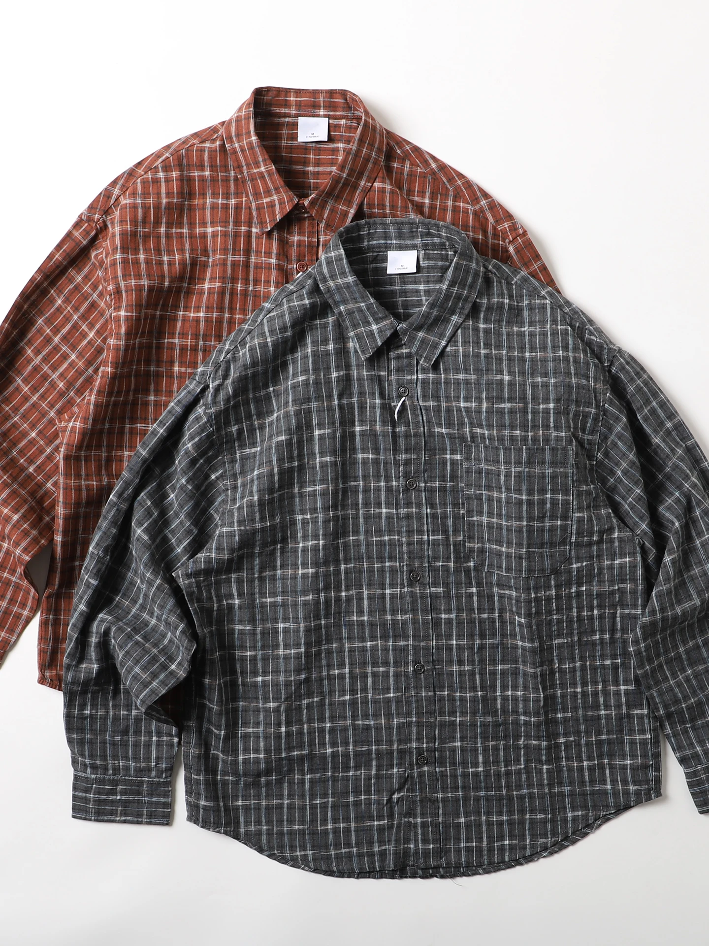 

Waed Cotton Plaid Long Sve Casual irt Loose Fit Men's Open Cardigan Sle Spring Summer Cool Feeling Outerwear