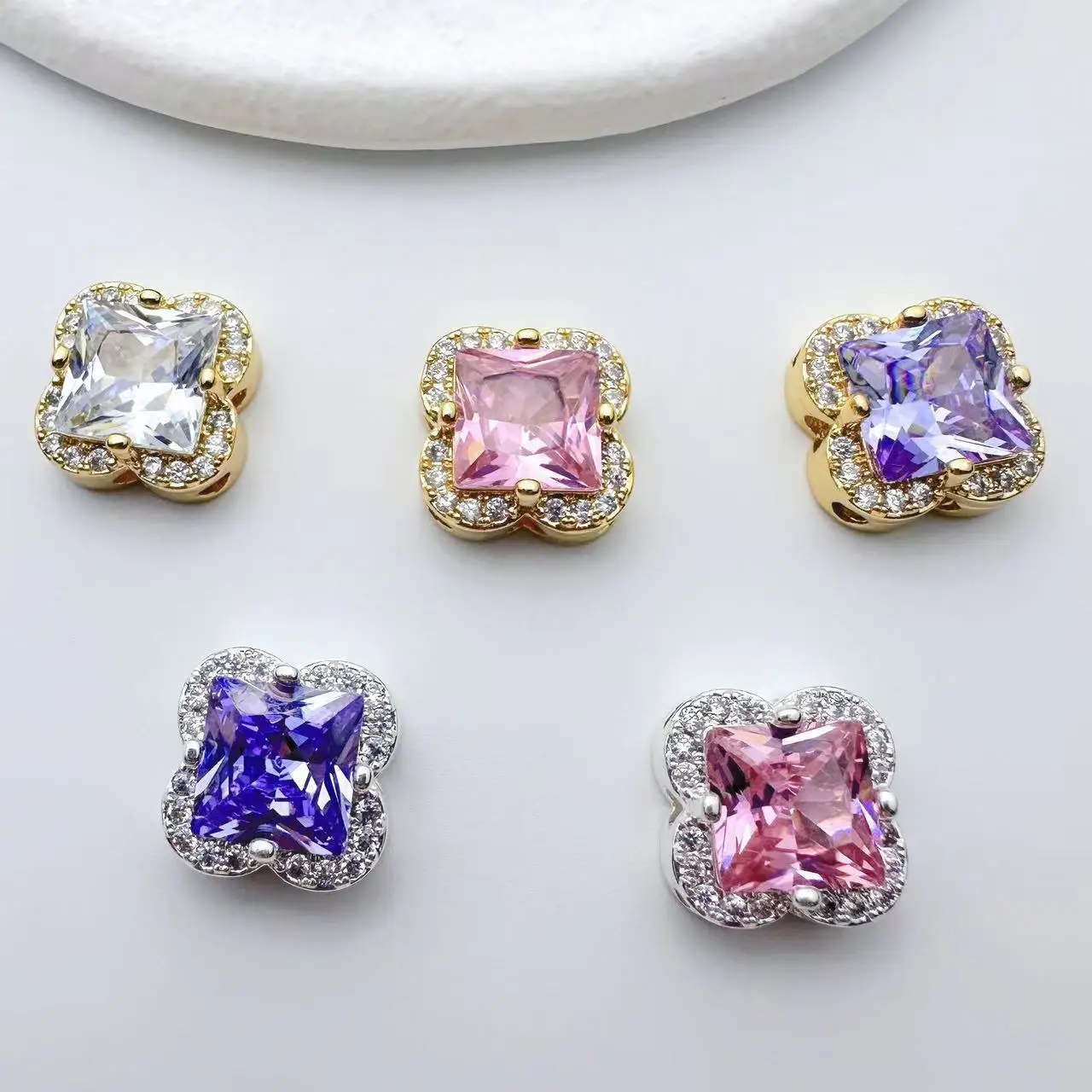 

5pcs Copper Inlaid Zircon Sugar Cube Multi-pass Jewelry Spacer Beads Diy Bracelet Necklace Accessories Crystal Beading Materials