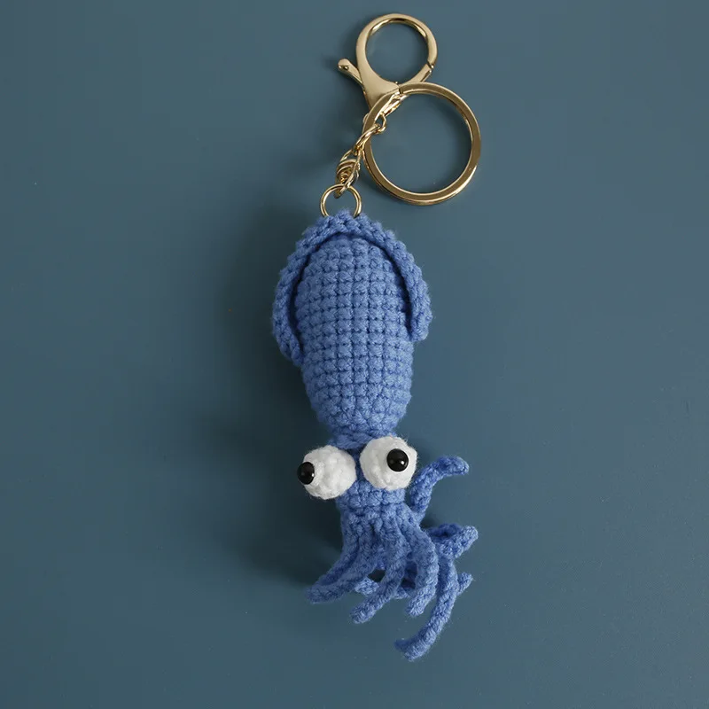 Funny Squid Series Crochet Keychain Handmaking Weaved Cute Squid Keyrings For Bag Pendant Creative Knitted Shrimp Keyrings New