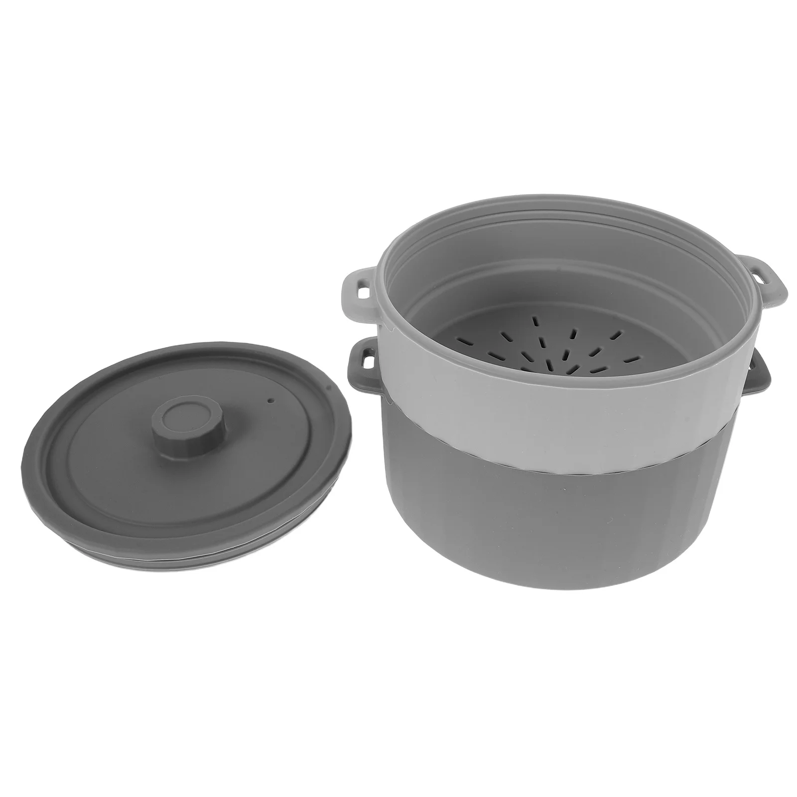 

Microwave Silicone Steamer Double Layer Steamer Bowl Compartment Food Prep for Vegetables Fish Microwave Oven Cooking Container