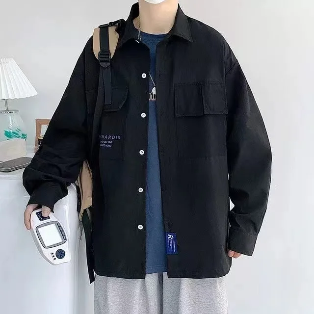 

Осенний большой размер 300, повседневная мужская рабочая ткань Long Sve, свободный крой, Гонконгский Sle Bla irt, полиэфирная ткань