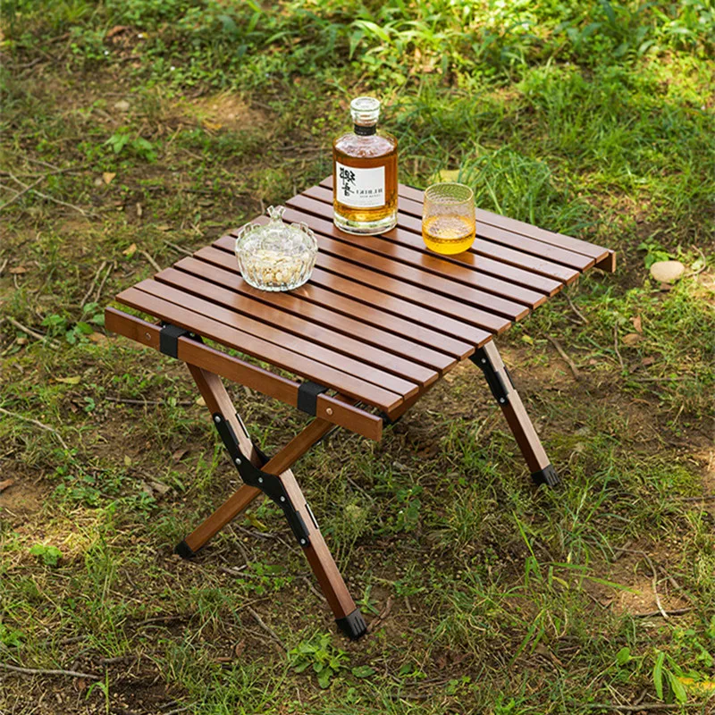 Outdoor Solid Wood Table Folding Picnic Table Portable Camping Table Courtyard Egg Roll Table Eco Natural Patio Furniture