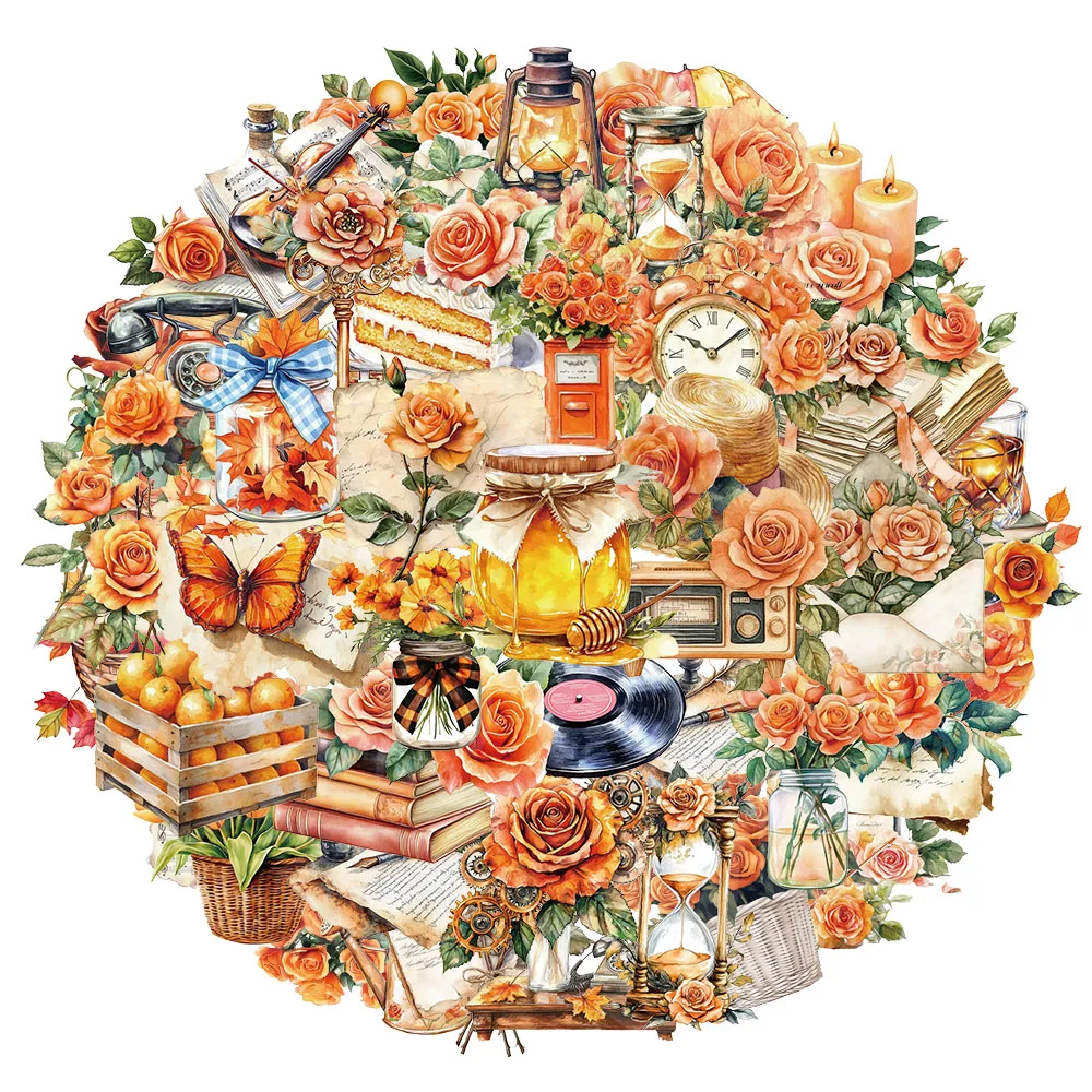 50PCS Orange Retro Dekorative Graffiti Aufkleber DIY Gepäck Notebook Skateboard Motorrad PET Wasserdichte Aufkleber