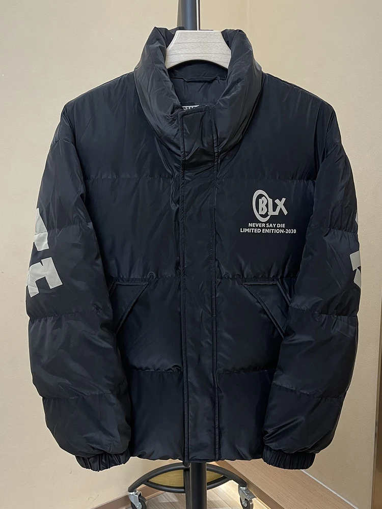 

Bla 90 down Jaet Men's Faion Brand Printed Stand Collar Coat Polyester Fabric Zipper Closure ort Sle Comfortable