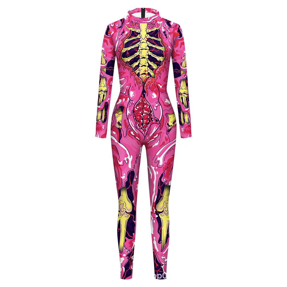 Damen 3D-gedruckter Skelett-Catsuit Jumpsuit Sexy Cosplay-Kostüm für Halloween-Party Modischer Cosplayer Aerial Yoga Bodysuit – Detail 3