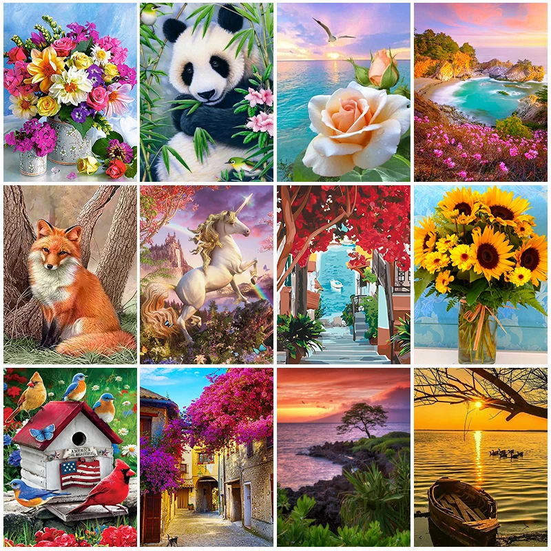 

New Scenery Diamond Painting Cross Stitch Kit Panda Animal Flower Round Drill Embroidery Mosaic Art Crafts Home Decor DIY Gifts