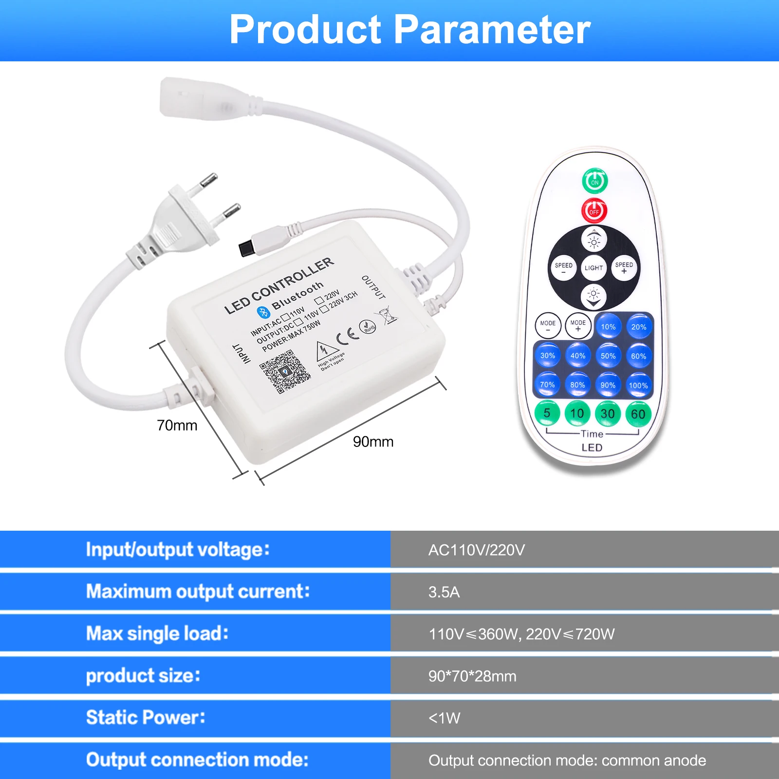 750W 220V 110V Bluetooth LED Controller With 23Key IR Remote control Switch For hollow neon strip