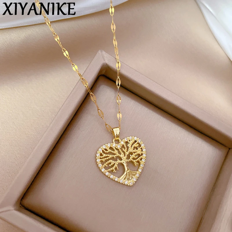 

XIYANIKE 316L Stainless Steel Superior Exquisite Heart Tree Of Life Pendant Necklace For Women Light Luxury Clavicle Chain Gifts