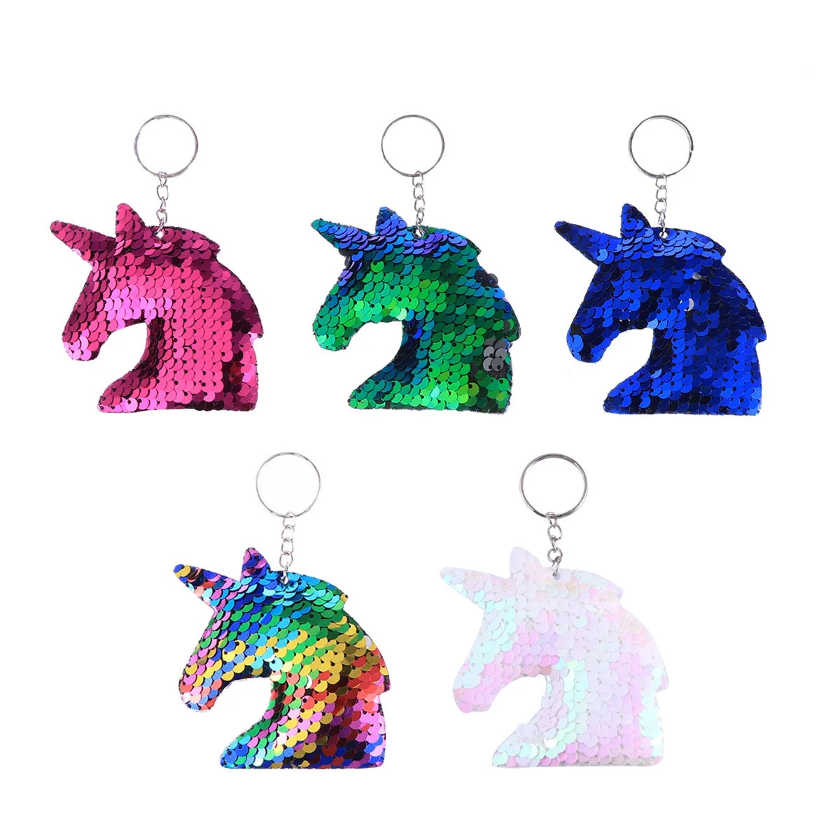 

8Pcs Sparkling Unicorn Keychain Sequin Design Keyring for Car Keys Phone Bag Purse Backpack Clip Organizer Accessory