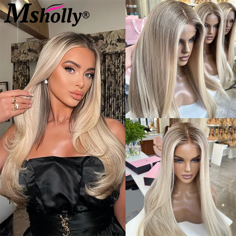 200% Density Long Straight Remy Human Hair Wig 13x6 Lace Front Wig Human Hair Fashion Balayage Beige Ombre Hightlight Blonde Wig