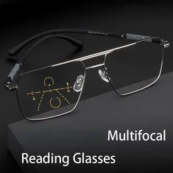 Large Frame Ultra-light Multifocal Reading Glasses Men  HD Presbyopia Glasses See Near Far Eyewear Metal Quality Fashion Polygon