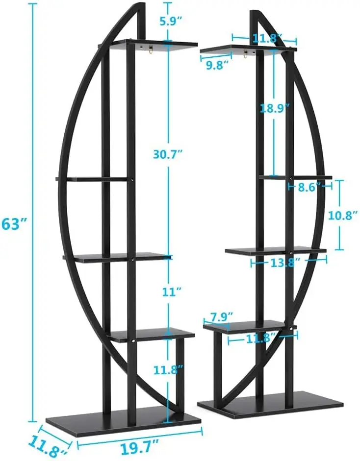 Pacote de suporte de planta de 5 camadas de 2, prateleira de exibição curvada multiuso bonsai flor planta suporte rack para jardim interno ou varanda, h