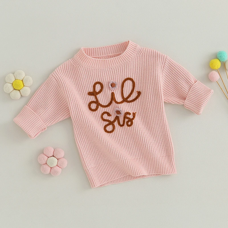 Toddler Baby Girl Sweater Sister Matching Little Kids Long Sleeve Crewneck Cute Knit Tops Fall Winter Pullover