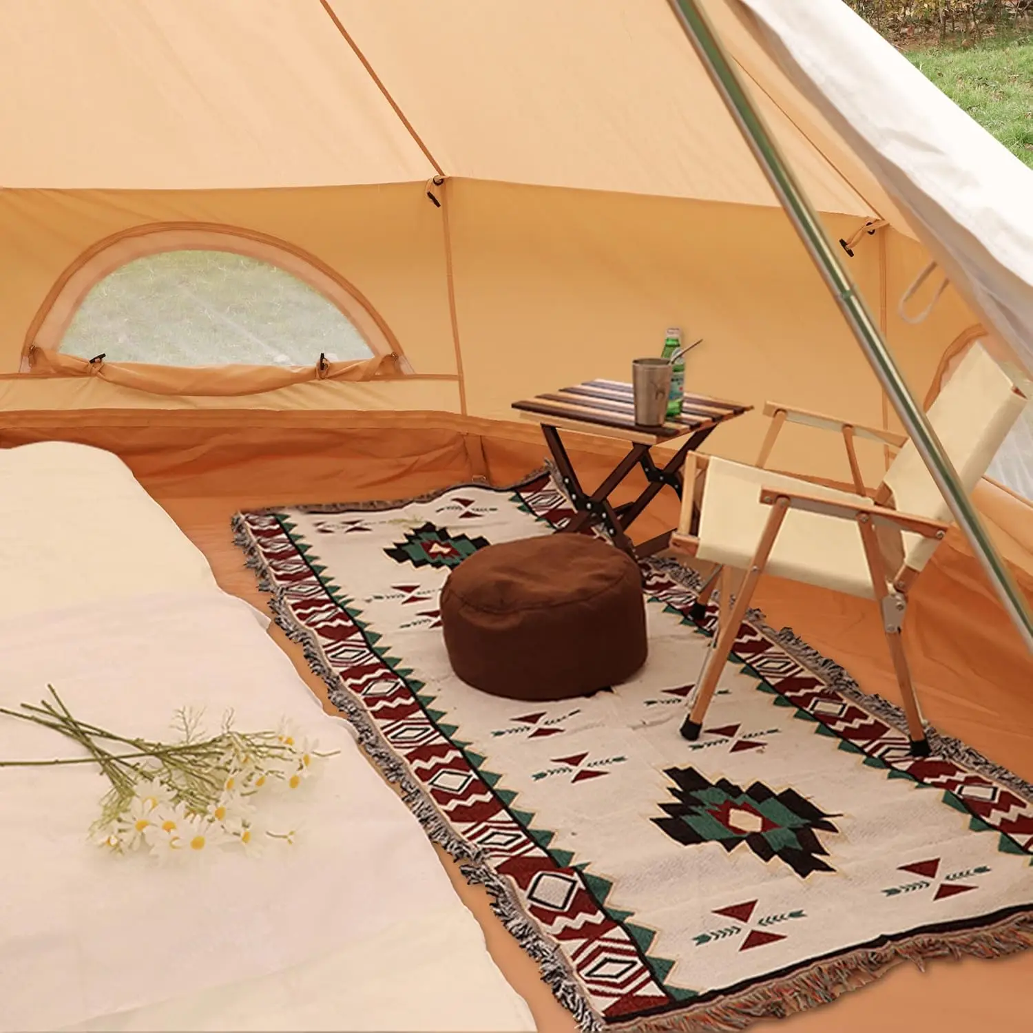 

Yurt Canvas Tent with Stove Jack, Outdoor Canvas Bell Tent for 4/6/8 Person Family 4 Season Camping