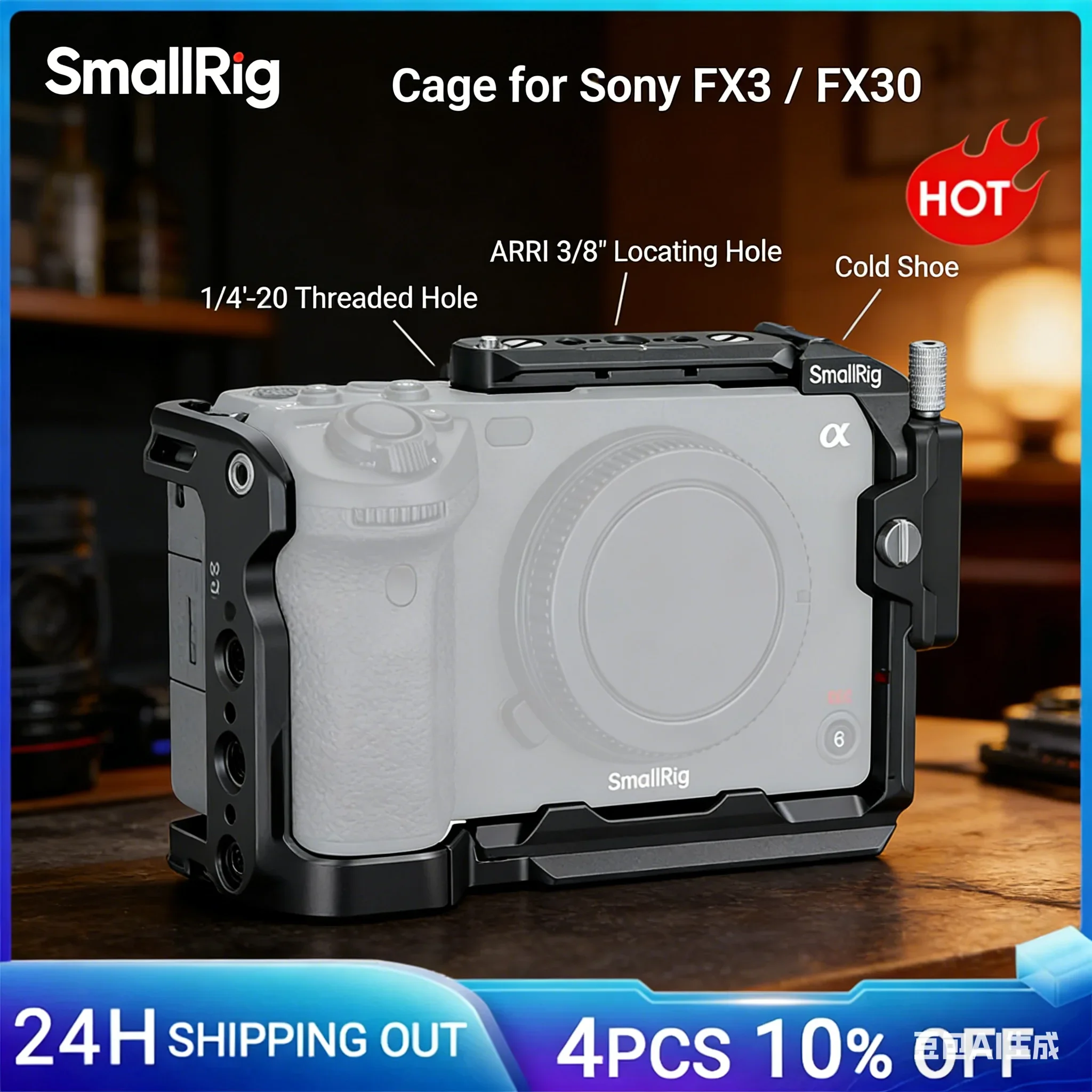 소니 FX30 / FX3 카메라 케이지 리그 키트용 스몰리그 케이지, 케이블 클램프, 콜드슈, NATO 레일, 마이크, 조명 액세서리 포함 (4183)