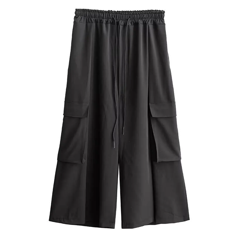 

Мешковатые брюки-карго весна/лето, мужские брюки, повседневные мужские расклешенные брюки-кюлоты, черный стиль Ямамото