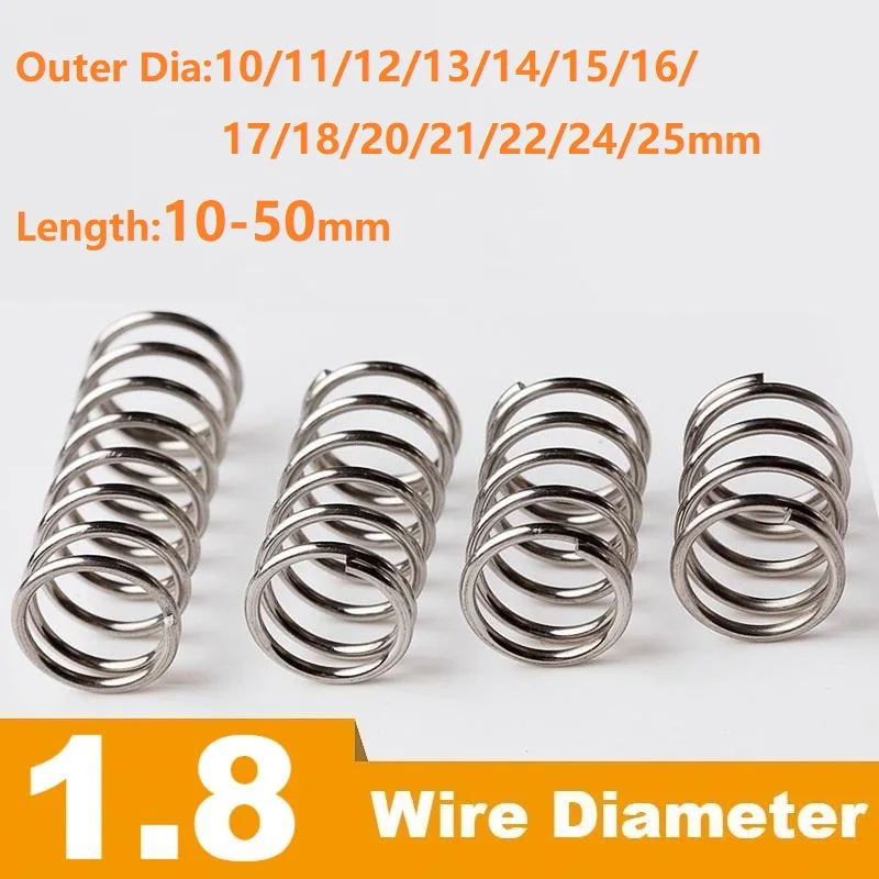 304 stainless steel compression spring, Micro spring,Wire Dia 1.8mm,OuterDia 10~25mm,Length 10/15/20/25/30/40/45/50mm.