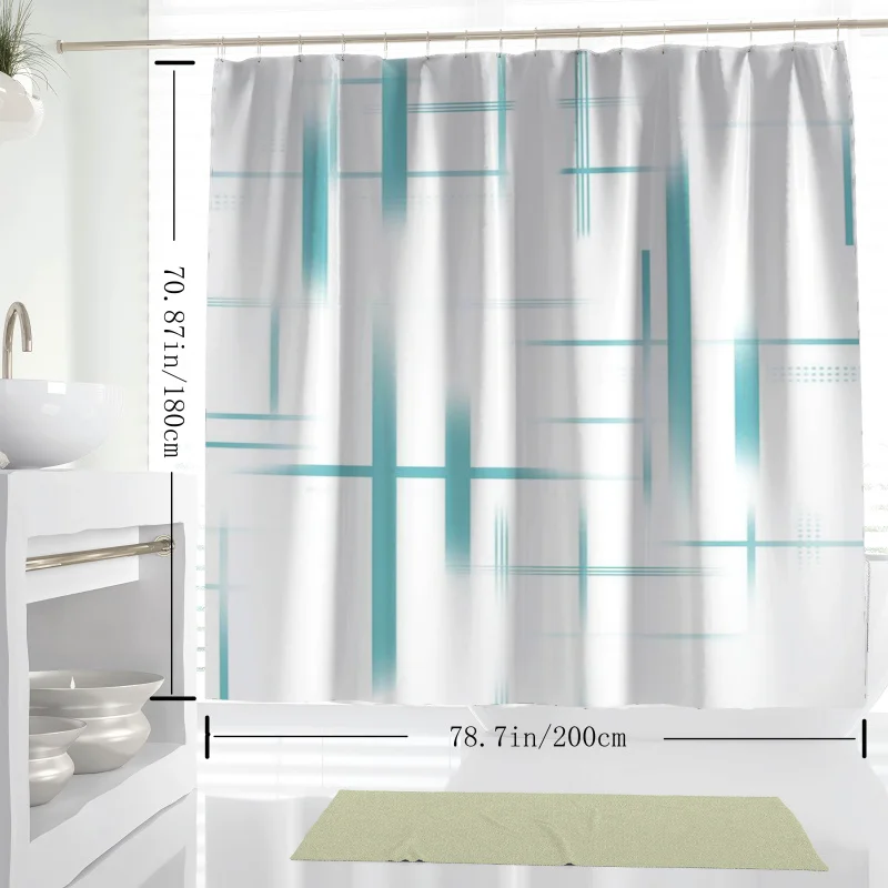 1pc, modern simple blue striped digital print shower curtain, waterproof bathroom decor, 70,87in X 70,87in, easy to clean