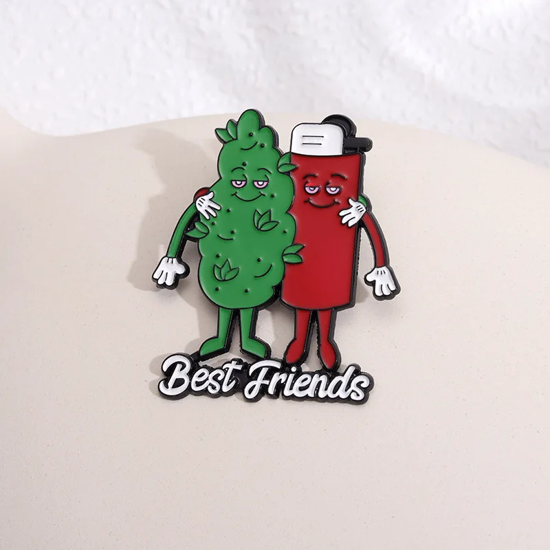 Best Friends Enamel Pins Custom Tobacco Leaf Lighter Brooches Lapel Badges Plant Jewelry Gift for Partner Friends