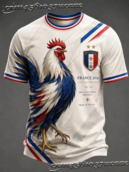 Unisex France Fan Soccer Jersey Rooster Eiffel Tower Graphic Pattern Background Casual Street Athletic Uniform FamilyMatching - view 5