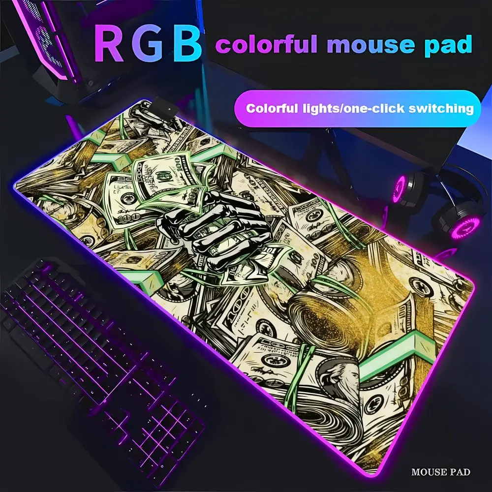 

Игровой коврик для мыши HYBXAXC с готическим рисунком скелетной руки и граффити, большой, RGB, HD, с LED-подсветкой для ПК