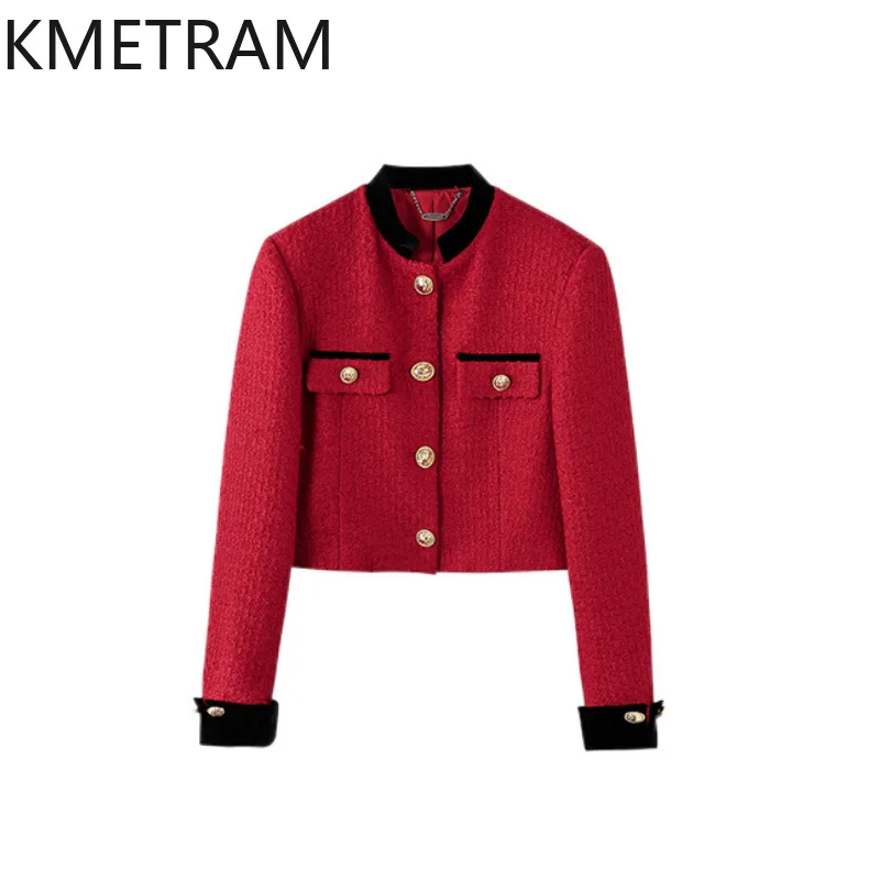 

KMETRAM Fashion Tweed Jackets High Quality New in Outerwear Red Short Jacket Fall Clothes Women 2024 Chaquetas Para Mujer