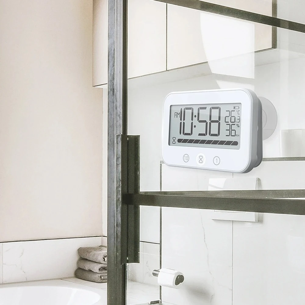 Touch Digital Hygrometer-Thermometer P54 - Waterproof LCD for Bathroom/Kitchen, with Audible Alarm & Countdown Timer