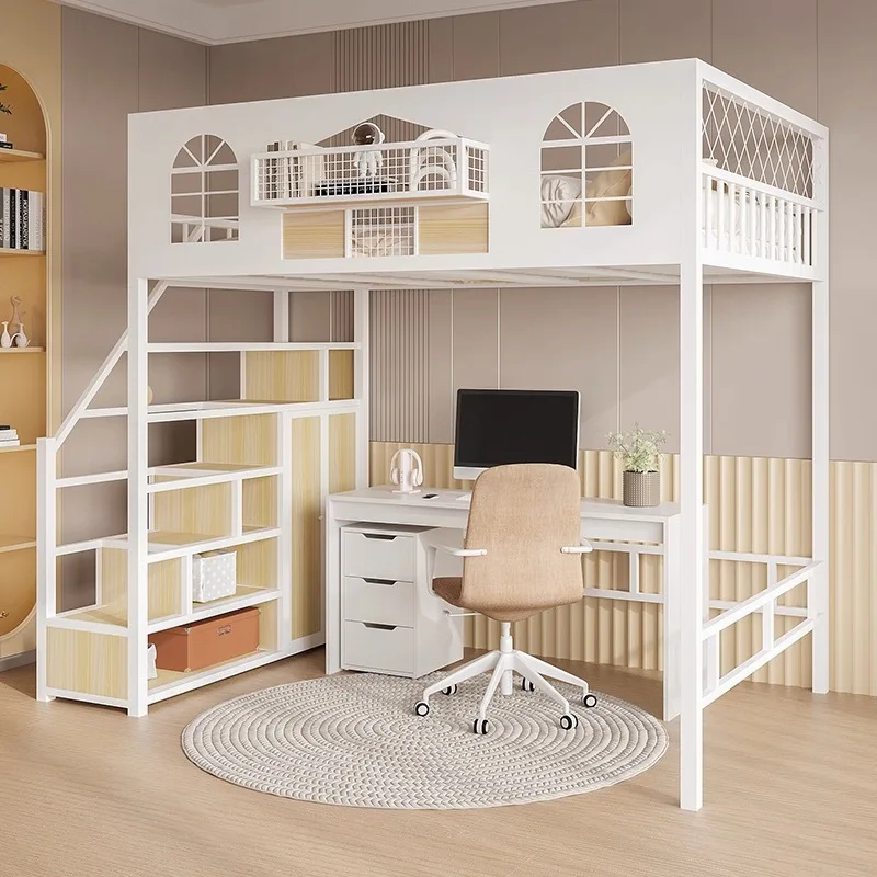 Iron bed high-rise bed single upper loft duplex children's attic bed