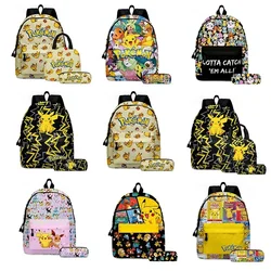 MINISO 2PC/3PC-Set Pikachu Pokémon Pikachu Backpack Student School Bag Pencil Case Children's Gifts Cartoon School Bag Mochila