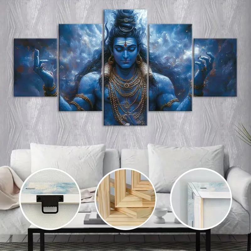 2D Flat, [2D FLAT] 5pcs No Framed Canvas, Hinduism Shiva Portraits Statues Religious Themes, Fashion Poster, Art for Home De
