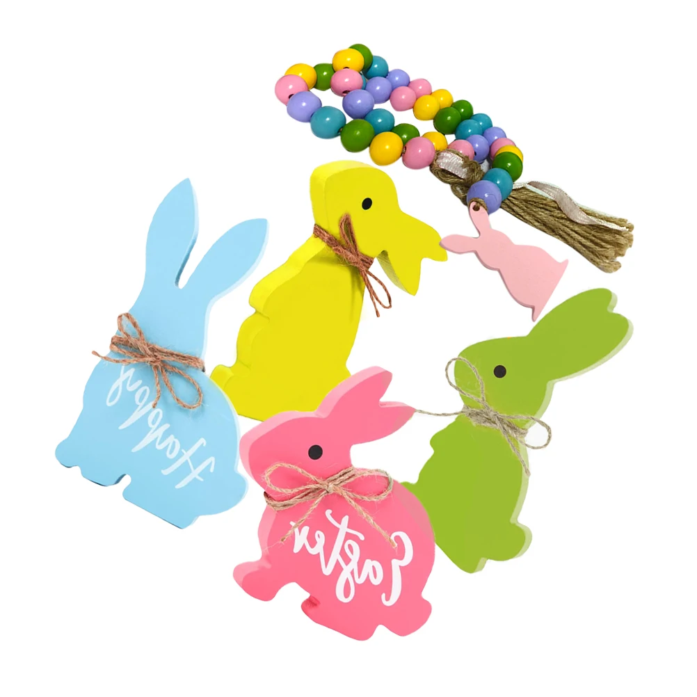 

3D Wooden Easter Bunny Decor Rabbit Decor Set Beaded String Design Parties Birthdays Kids Toys Craft Supplies