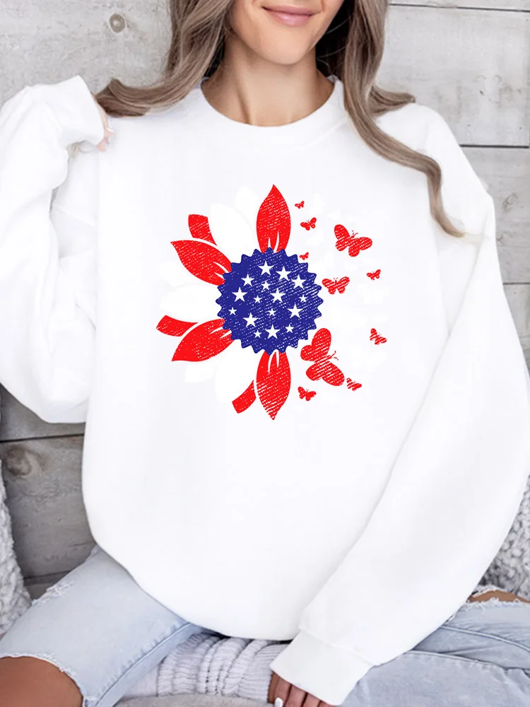 

Женская толстовка с принтом подсолнухов и бабочек, повседневный пуловер с длинными рукавами, свободный крой, уличная одежда для осени и зимы