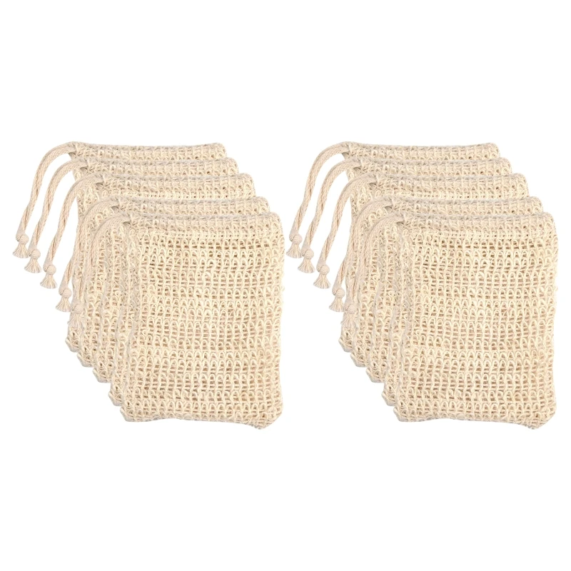 10pcs Soap Bag Natural Sisal Soap Saver Bag Mesh Net Exfoliating Foaming Drying Soap Holder for Shower Bath Use