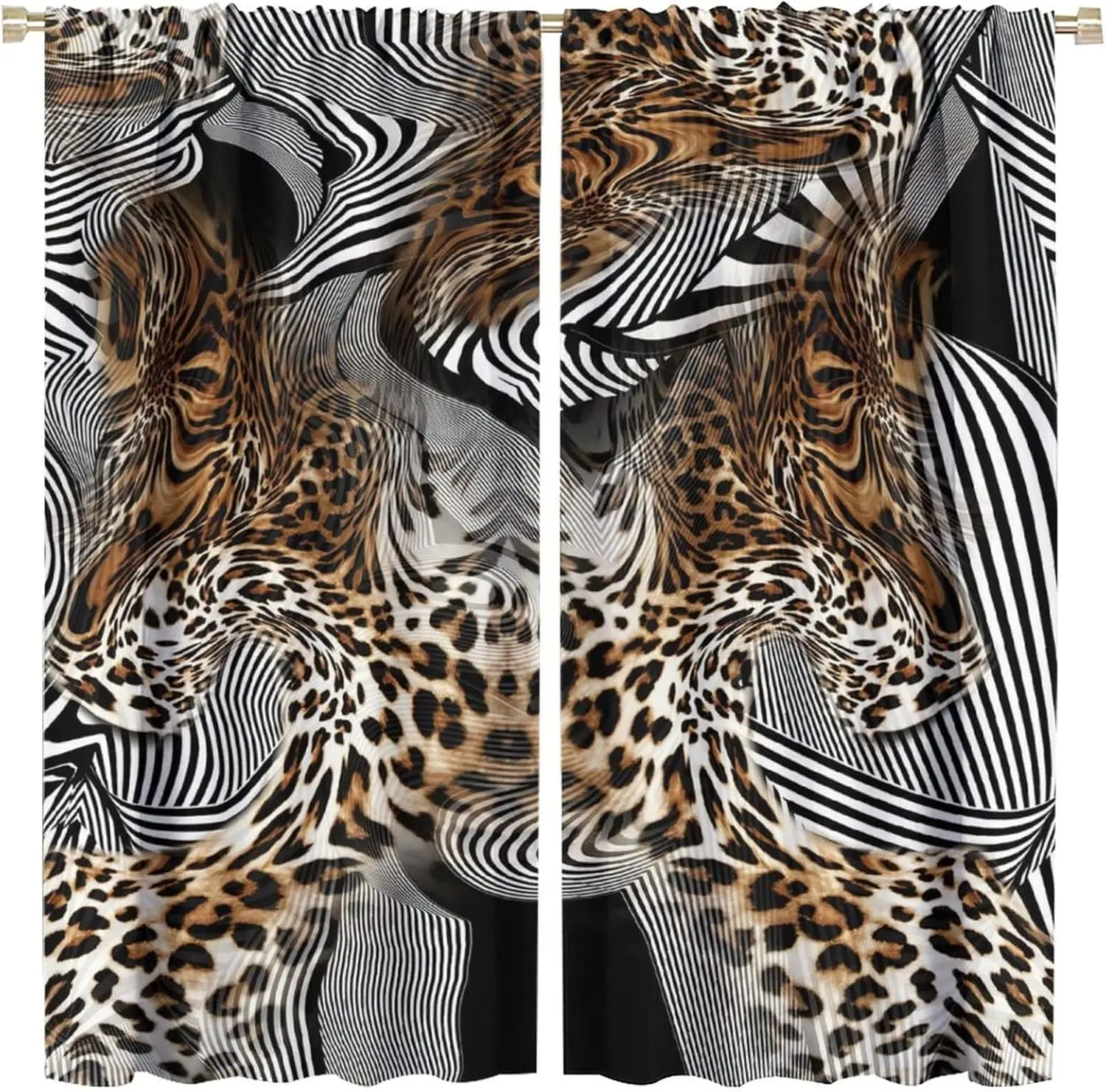 Leopard Print Curtains,Abstract African Wild Animal Leopard Zebra Skin Print Pattern Window Treatments Curtains for Living Room